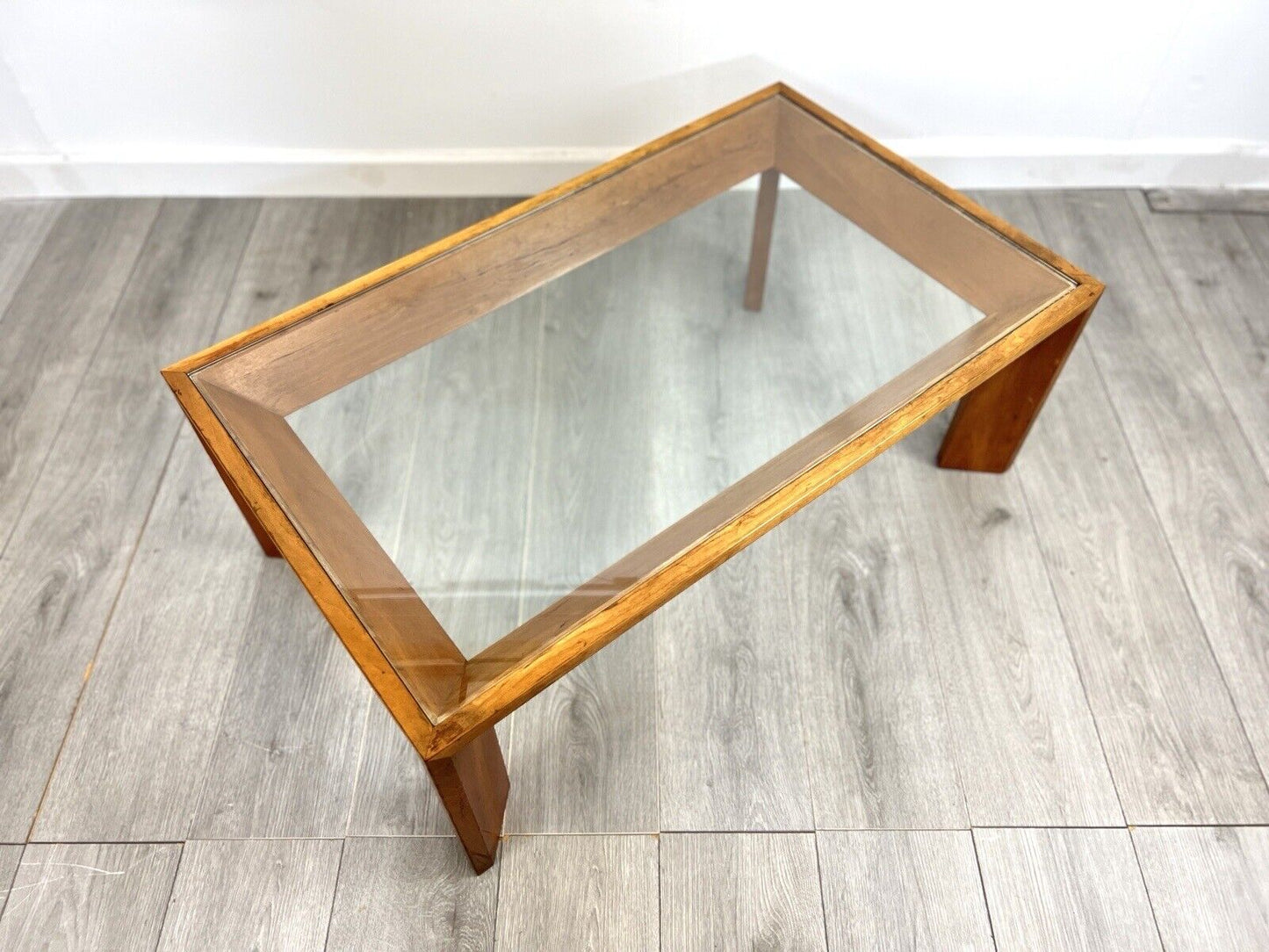 Vintage Cherry Wood and Glass Coffee Table