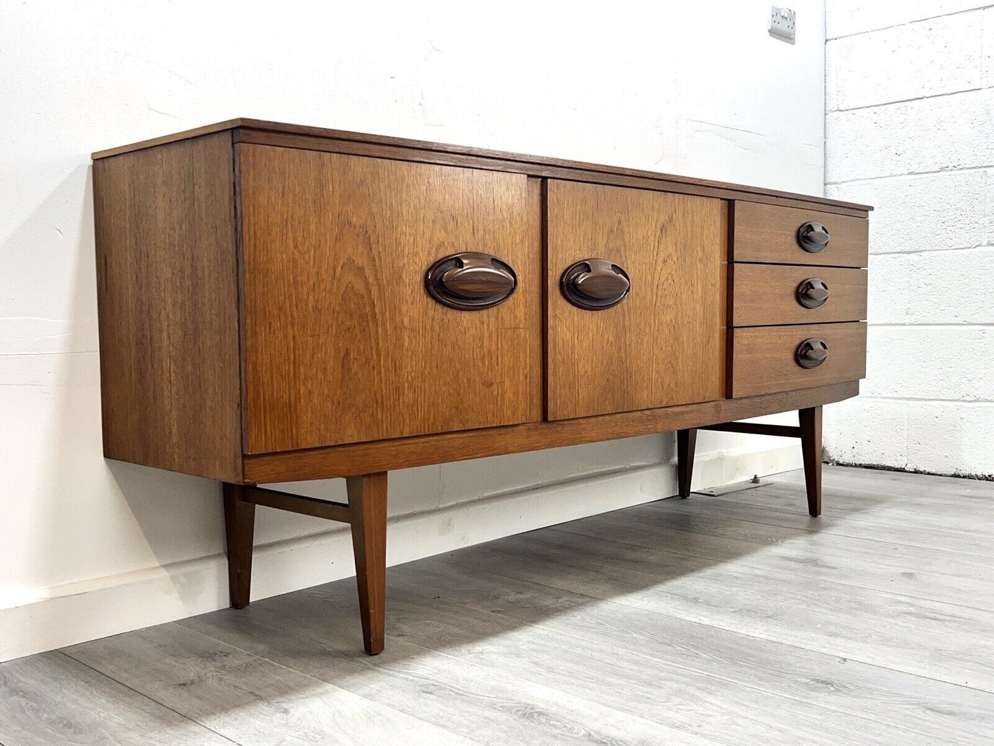 Beautility, Mid Century Bow Fronted Teak Sideboard