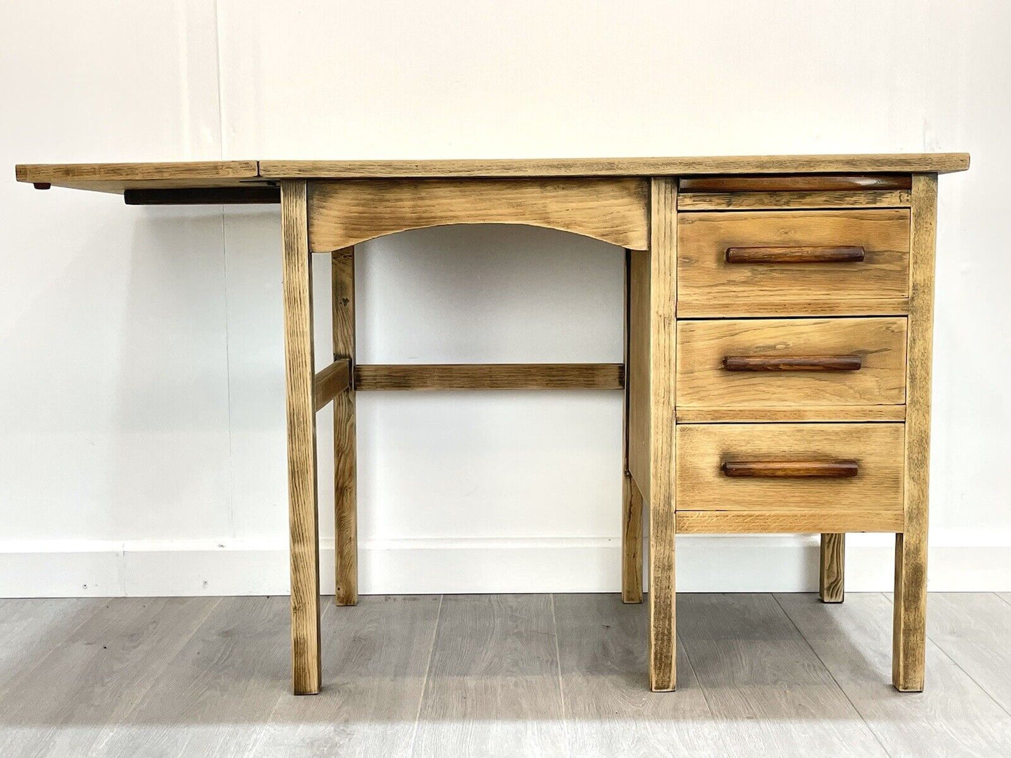 Vintage / Mid Century, Stripped Oak Drop Leaf Office Desk