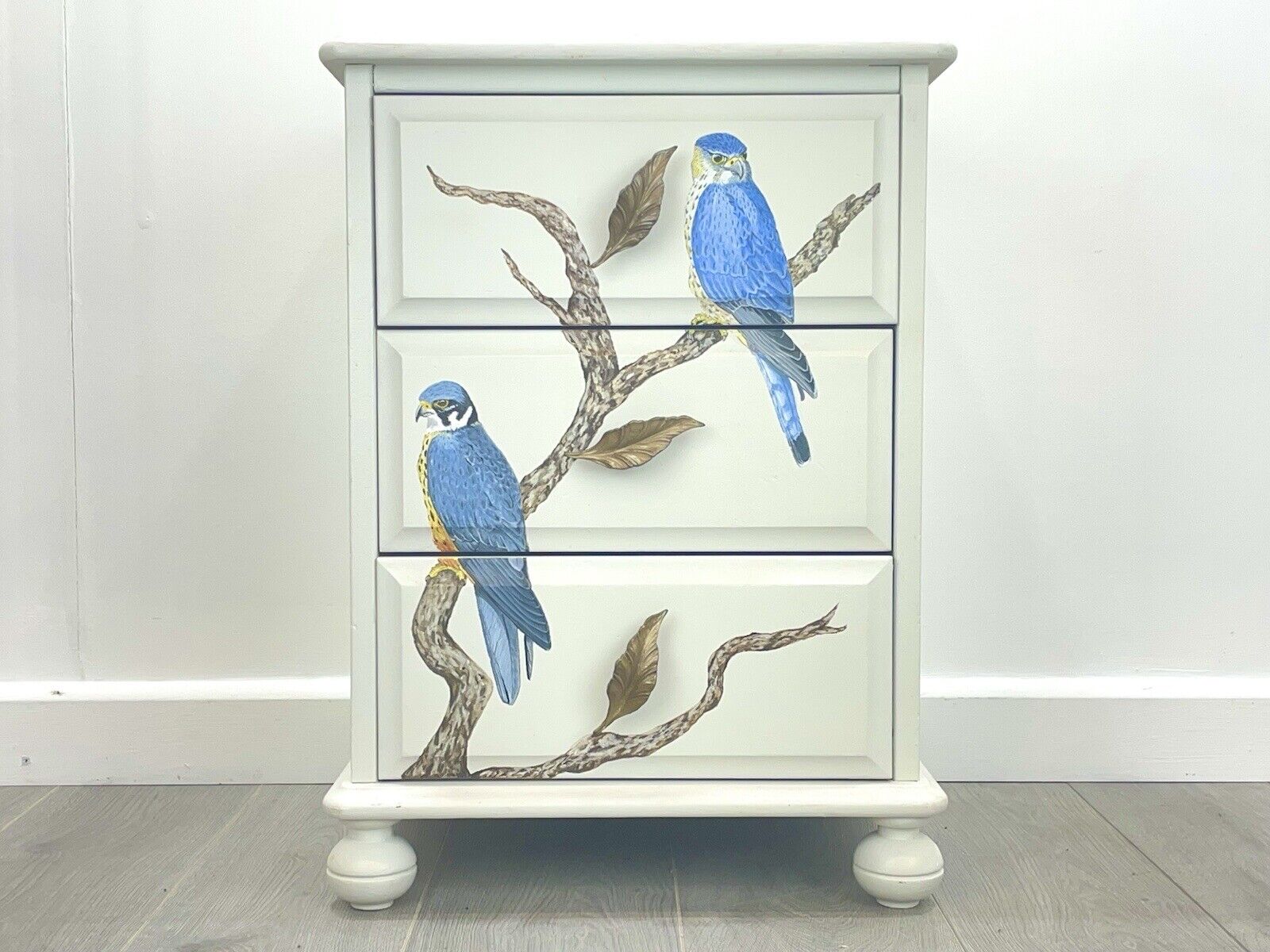 A Hand Painter Bedside Chest of Drawers With Birds of Prey, By Aileen Carash