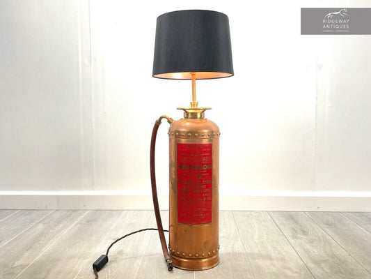 Waterloo, Copper Fire Extinguisher Lamp with Twist Flex, Shade & Edison Bulb