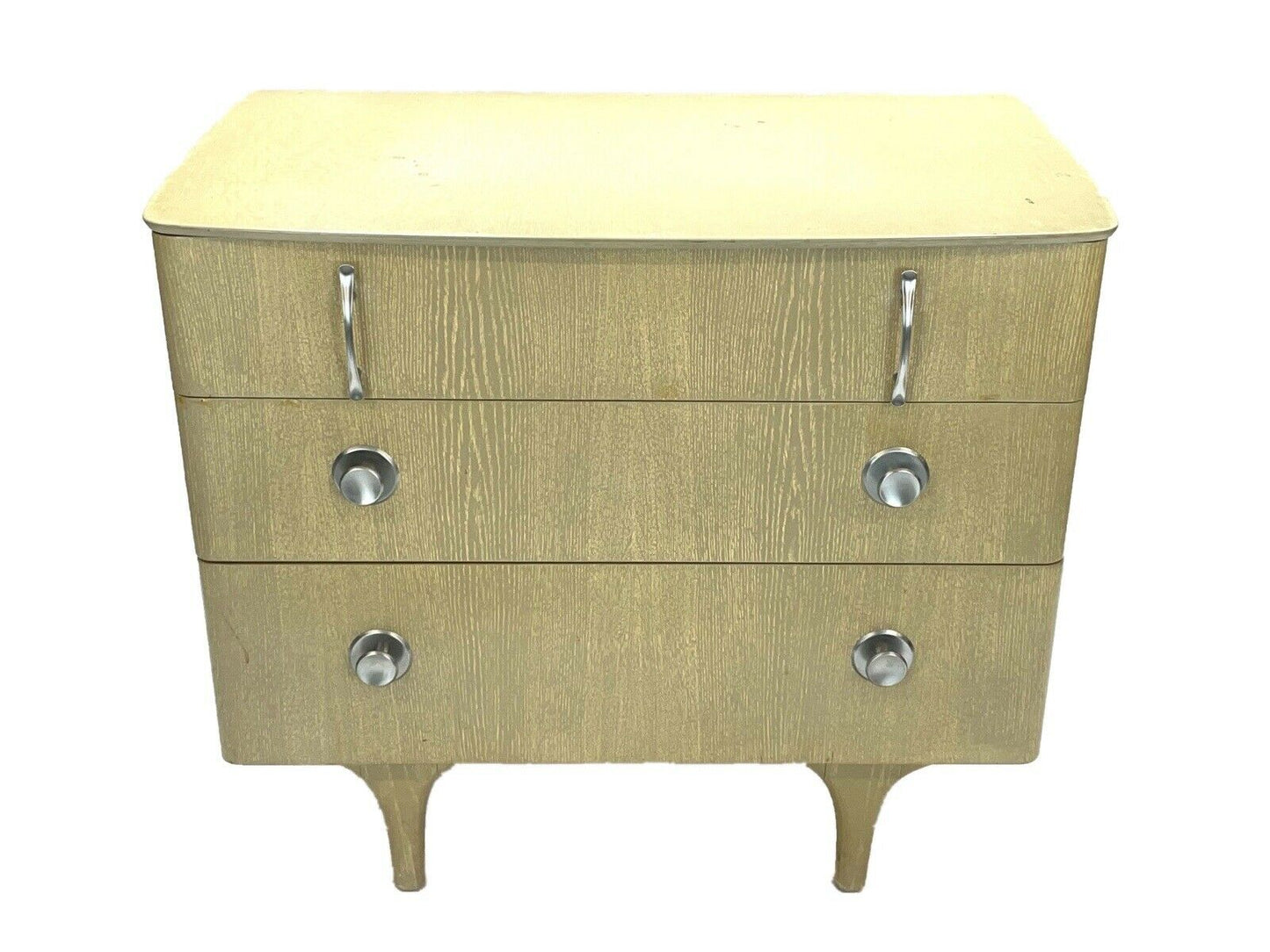 Mid Century, 1960's, 3 Drawer Taupe Coloured Veneer, Chest Of Drawers