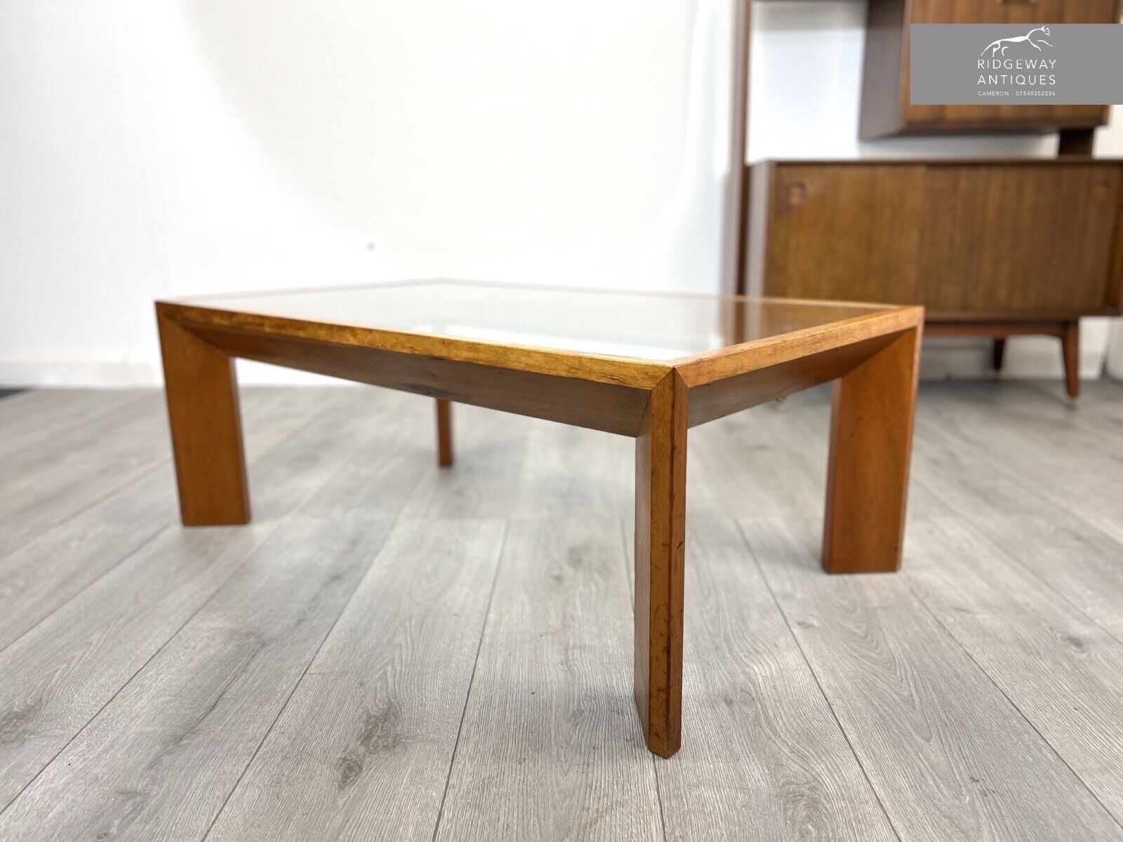 Vintage Cherry Wood and Glass Coffee Table