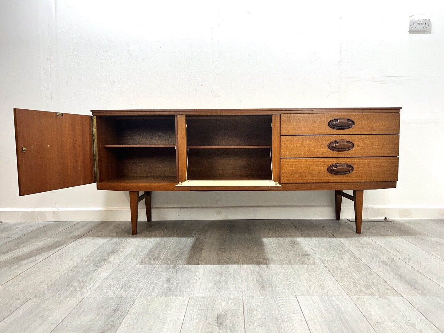 Beautility, Mid Century Bow Fronted Teak Sideboard