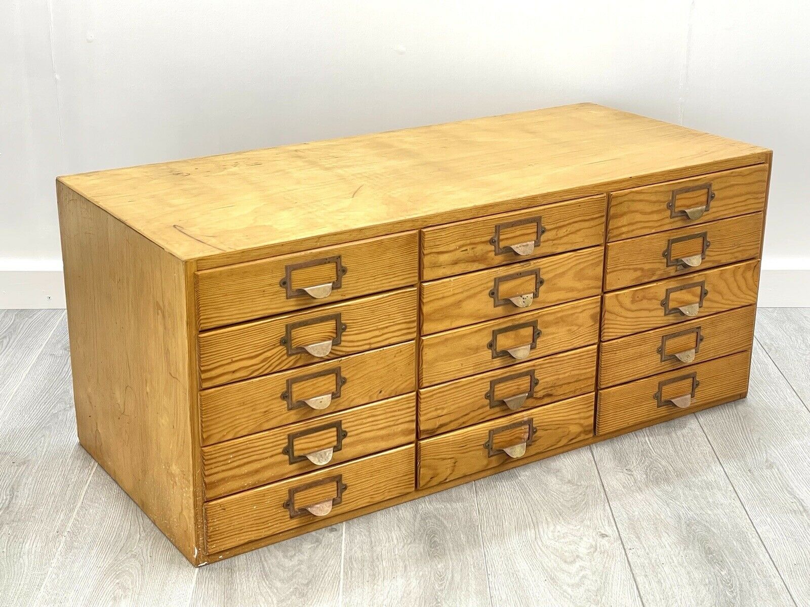 Industrial, Pine,15 Drawer Index Cabinet / Set of Drawers