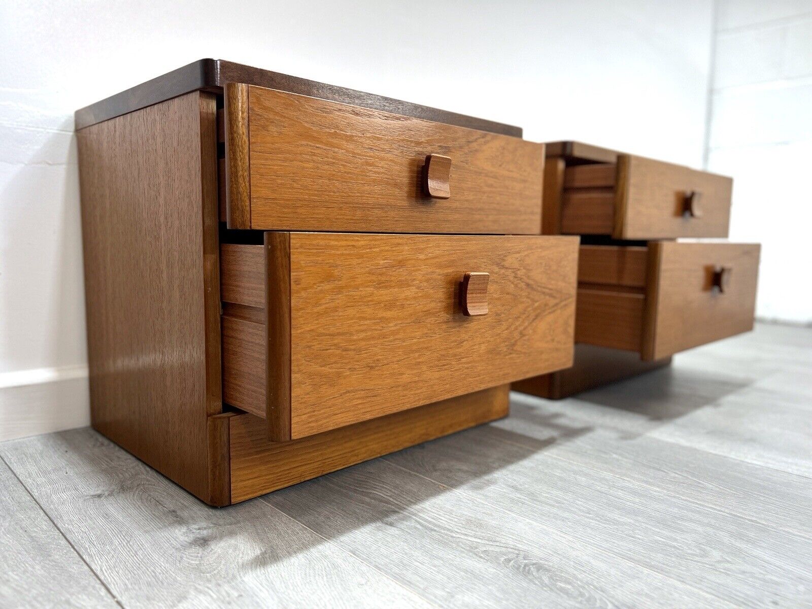 Stag Cantata, Pair of Mid Century Teak Bedside Tables / Drawers