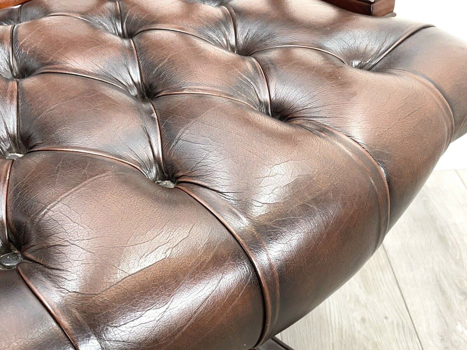 Brown Leather and Mahogany, Swivel Captains Chair