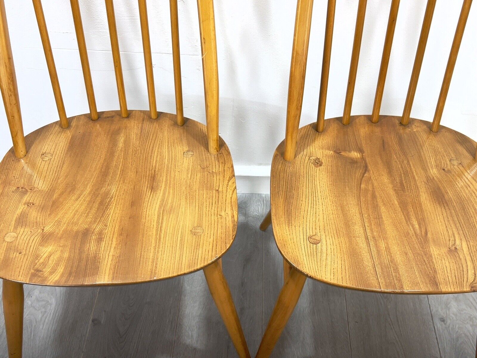 Ercol Quaker 365, Set Of 2 Mid Century Blue Label Dining Chairs.