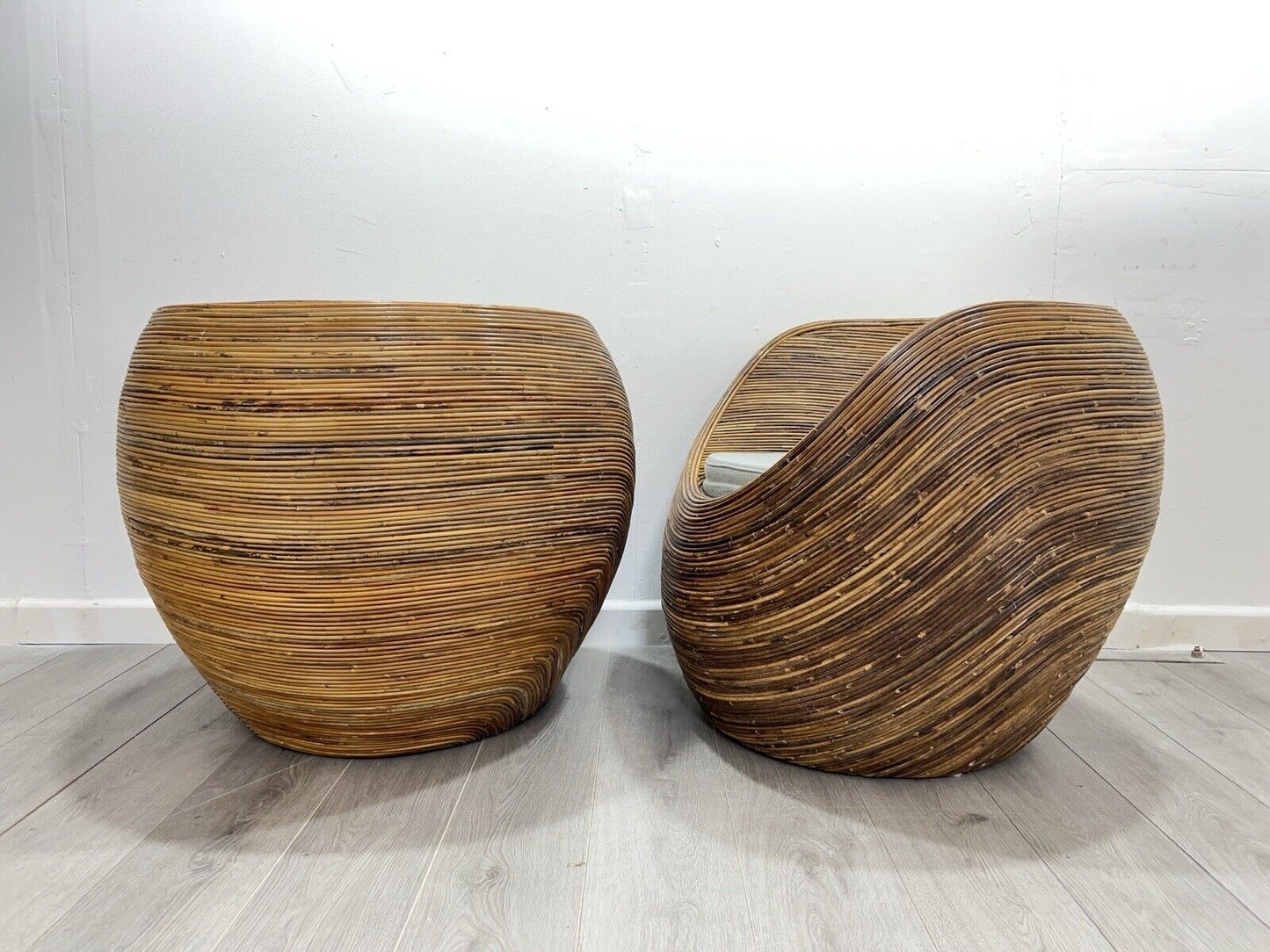 Pair of Vintage Habitat Sarang Reed Pod / Egg Chairs with Seat Cushion