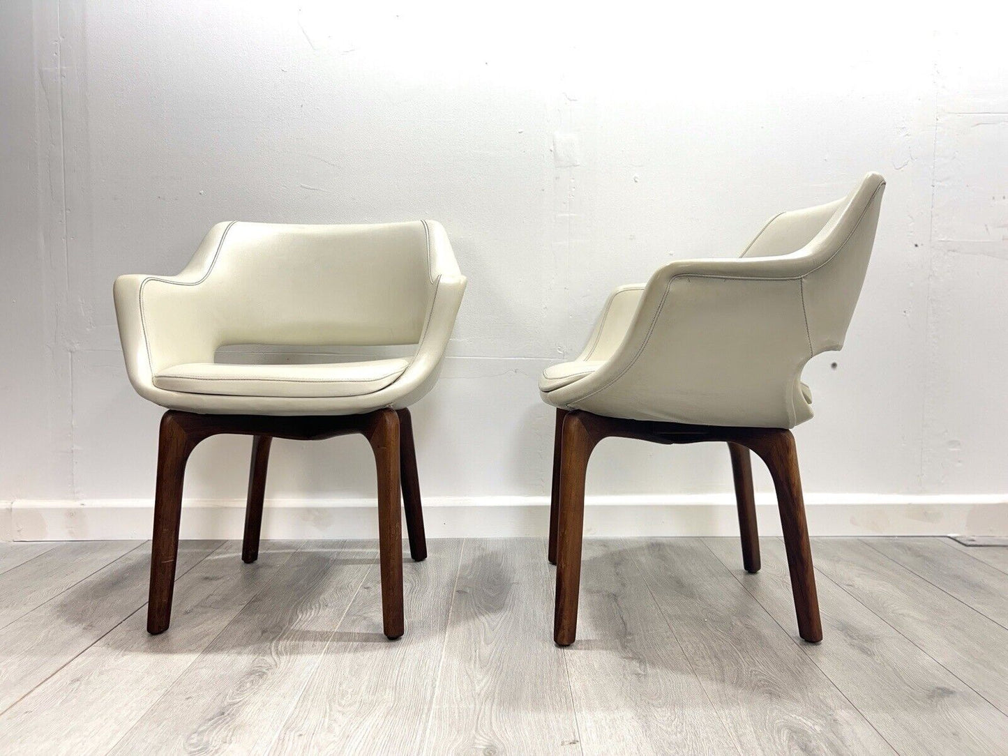 Pair of Danish De Luxe Kilta White Leather and Teak Dining Chairs