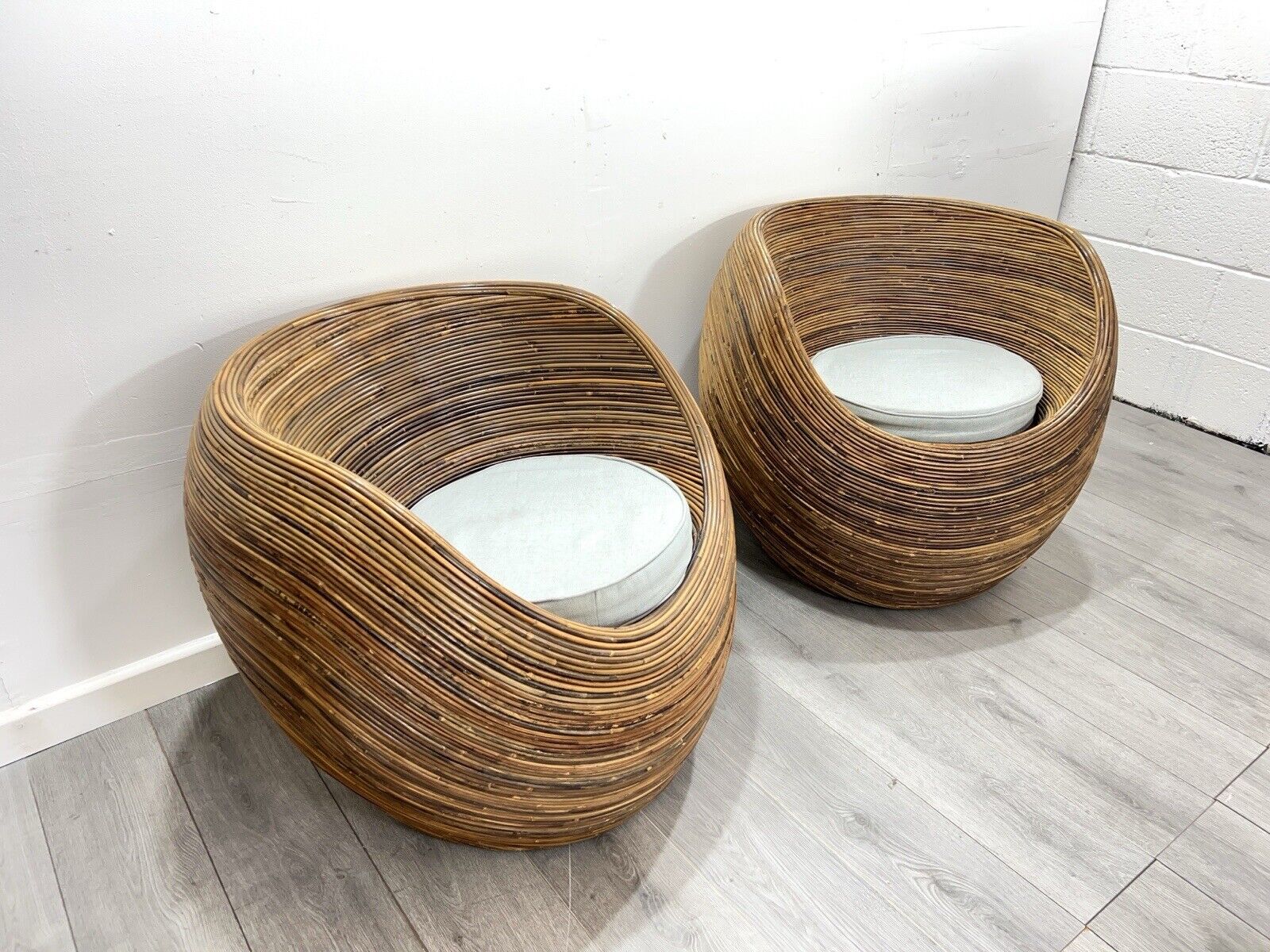 Pair of Vintage Habitat Sarang Reed Pod / Egg Chairs with Seat Cushion