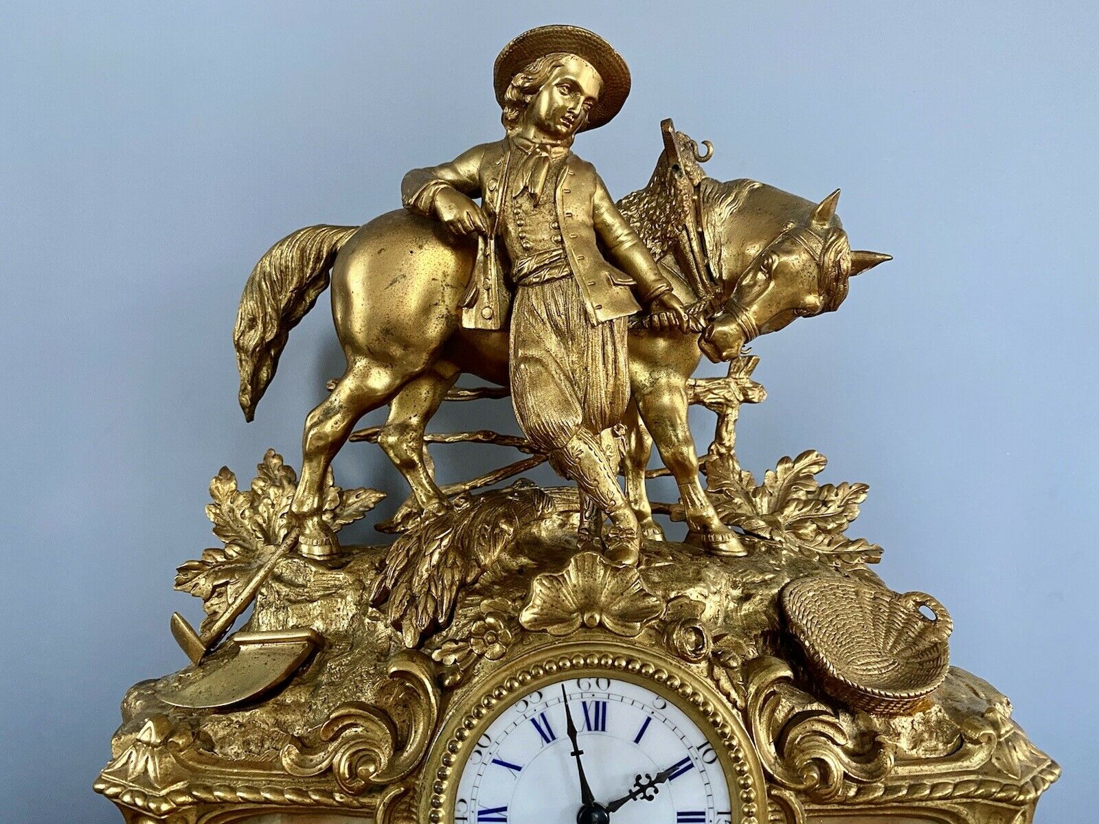 Henry Marc Paris, Gilt Bronze Mantel Clock With AD Mougin Movement