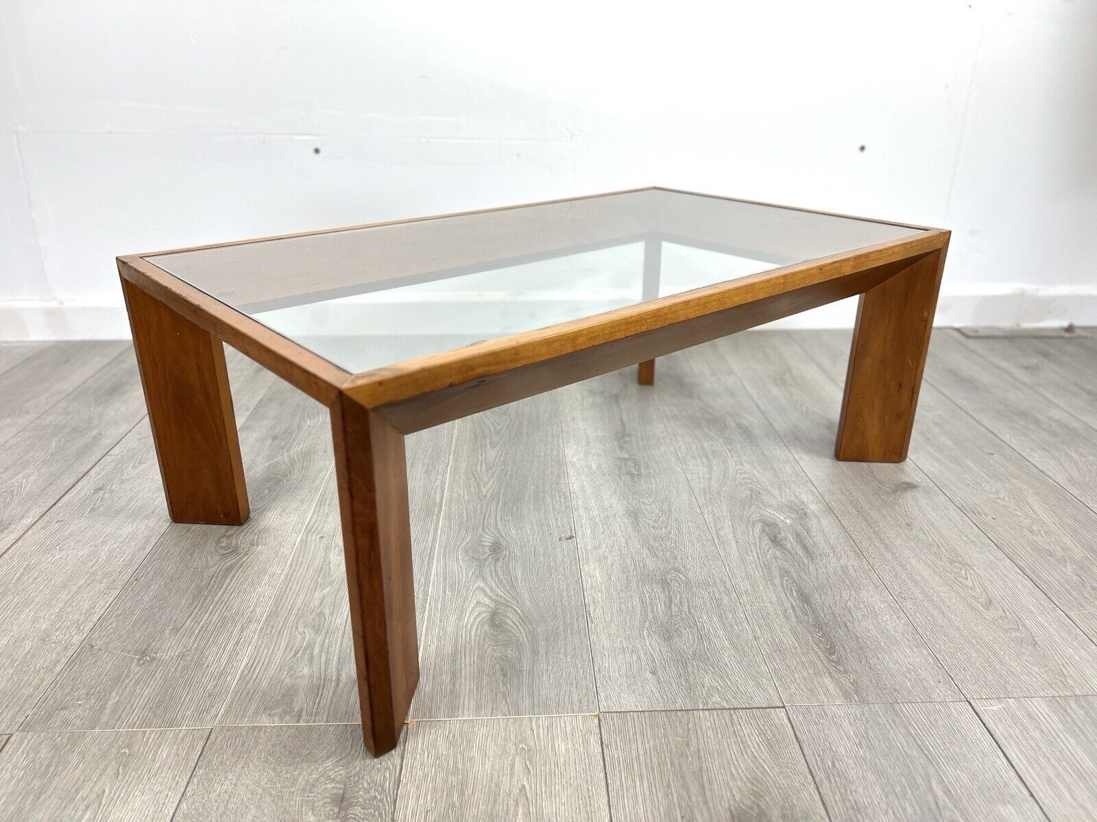 Vintage Cherry Wood and Glass Coffee Table