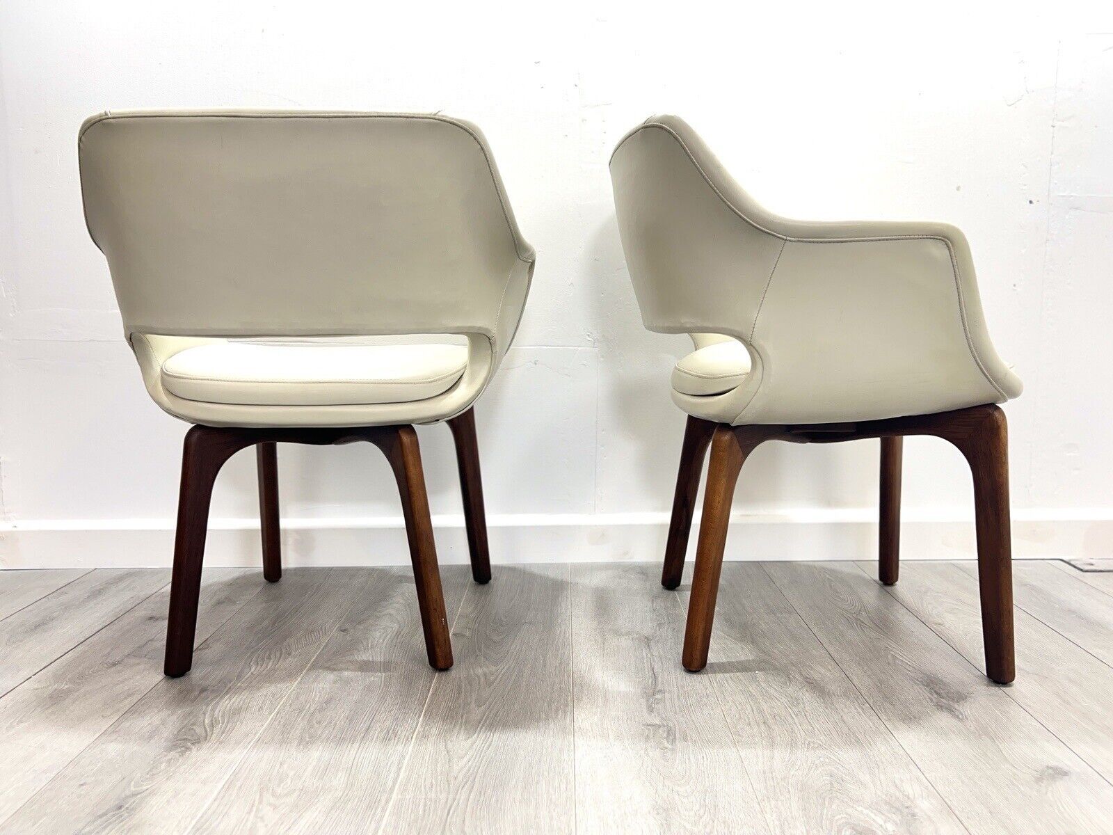 Pair of Danish De Luxe Kilta White Leather and Teak Dining Chairs