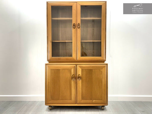 Ercol Windsor, 805 / 802 Glazed Display Cabinet And Cupboard / Sideboard