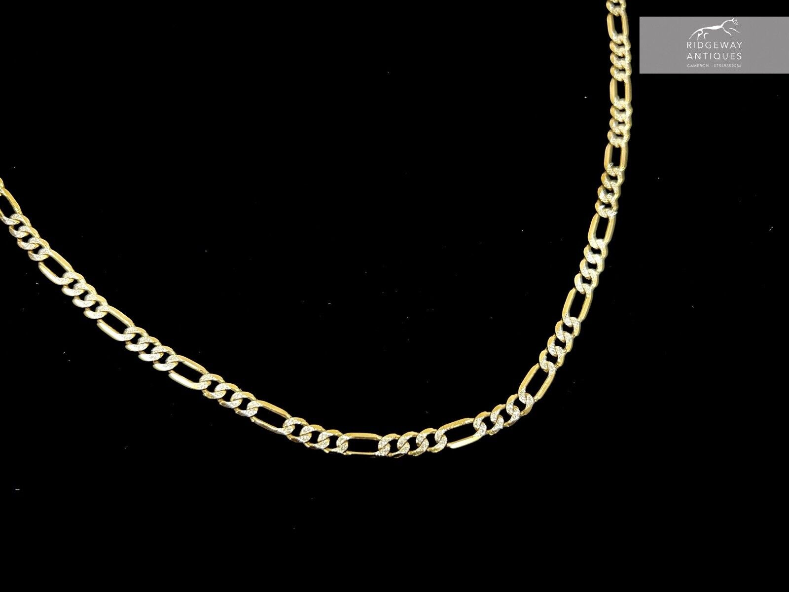 9ct Yellow Gold Figaro Link Necklace with White Gold Fancy - 22”, 15.3g