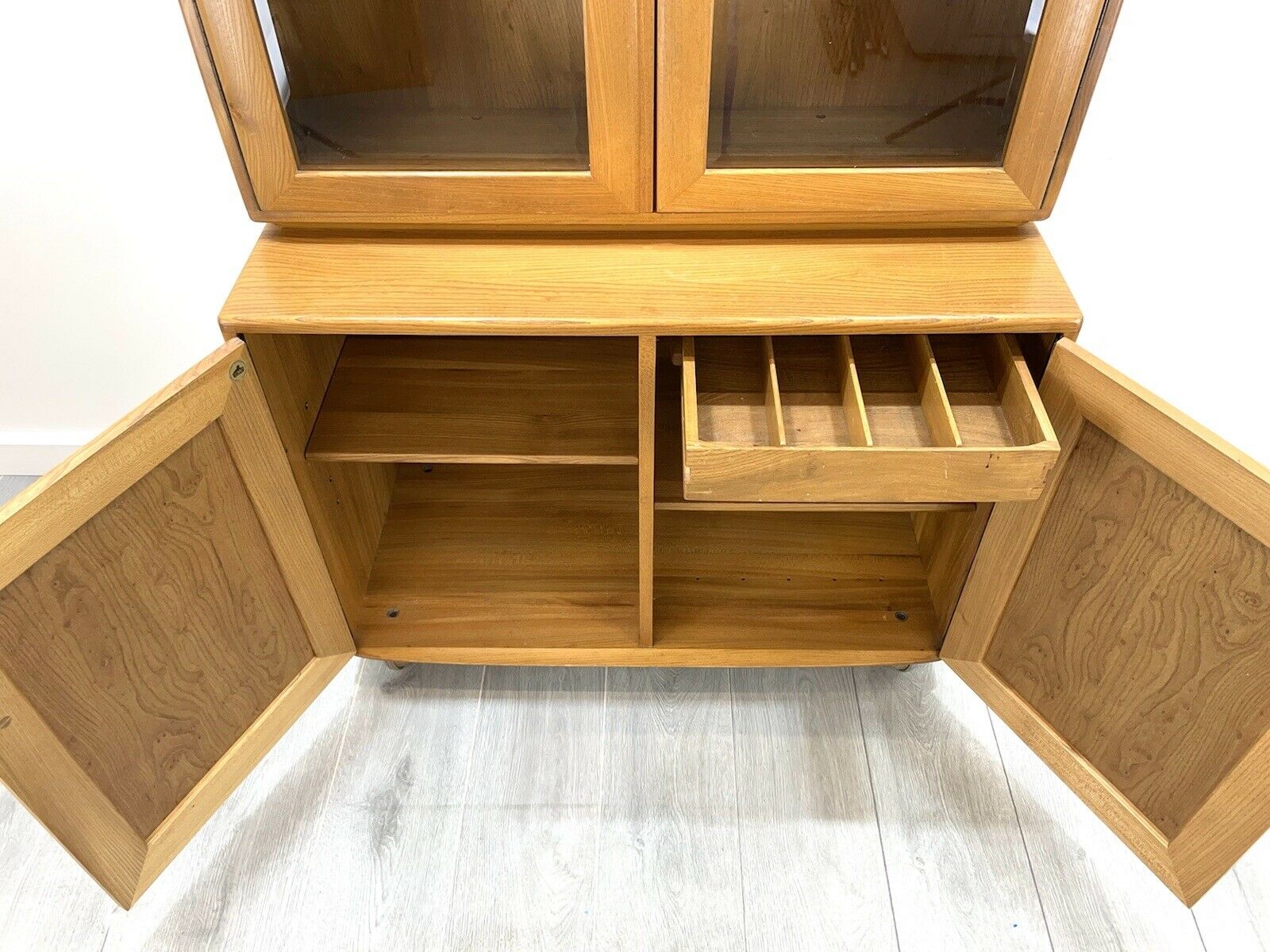 Ercol Windsor, 805 / 802 Glazed Display Cabinet And Cupboard / Sideboard