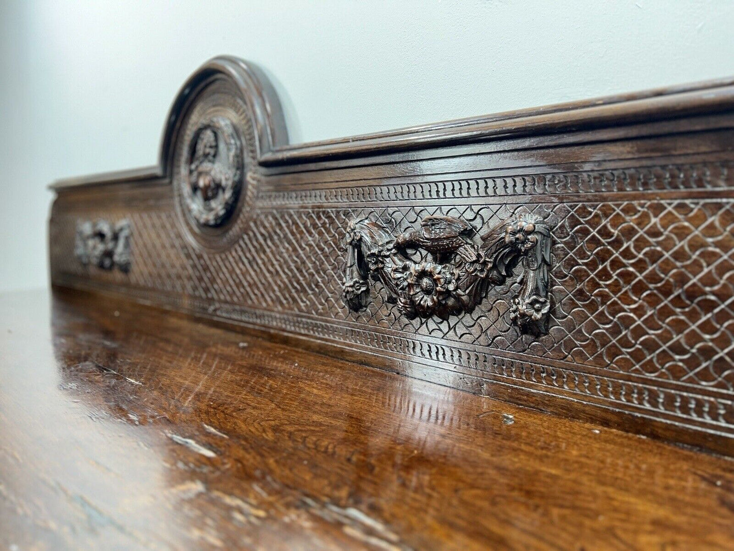 A Large Elizabethan Revival, Lion Mask Carved Console / Serving Table