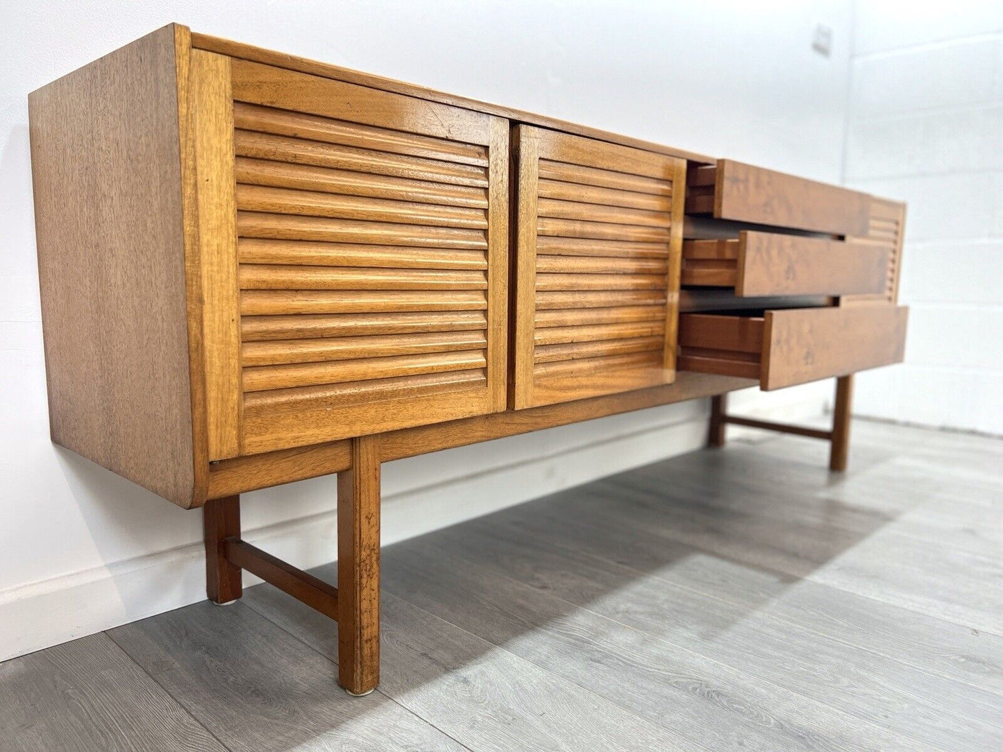 Mcintosh Of Kirkcaldy, Mid Century Teak, Louvred Door Sideboard / Credenza