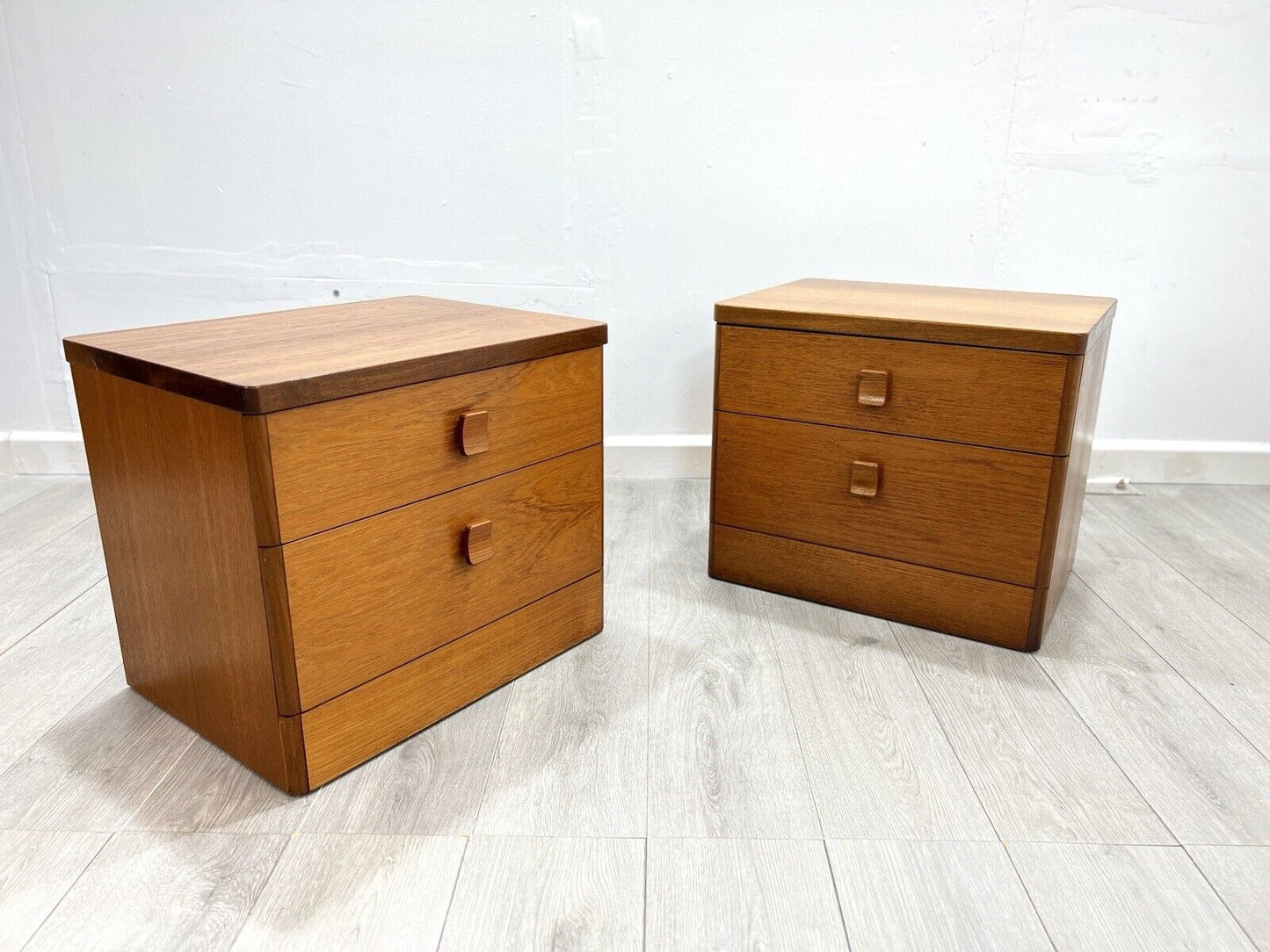 Stag Cantata, Pair of Mid Century Teak Bedside Tables / Drawers