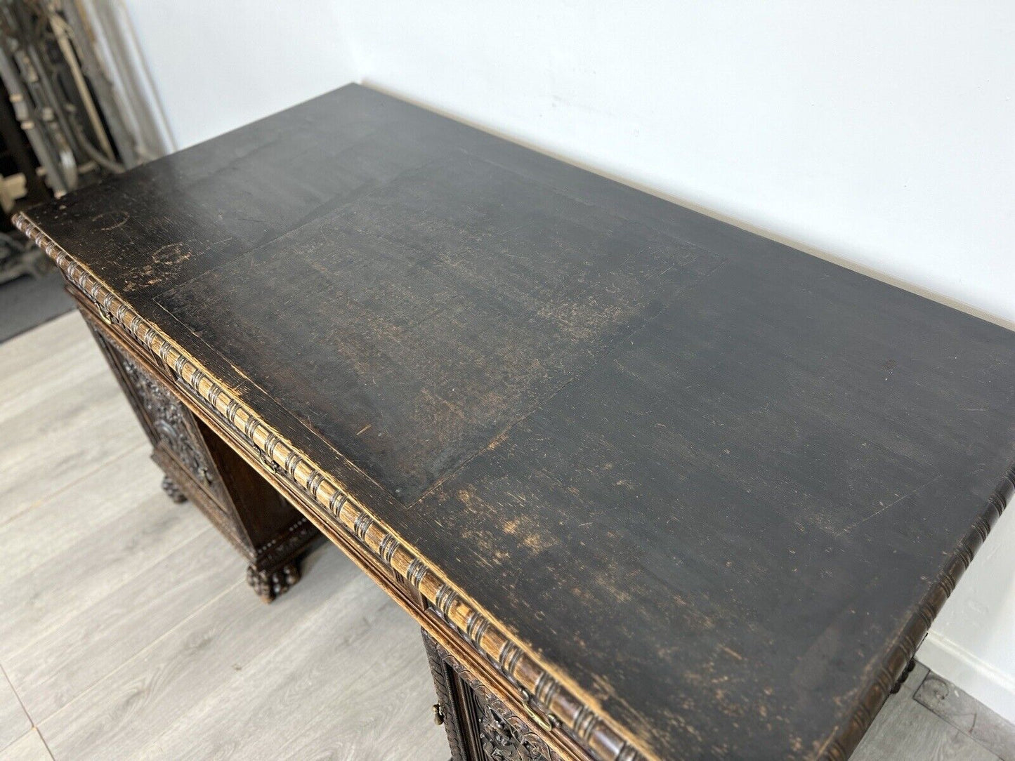 19th Century, Carved Oak Double Pedestal Desk