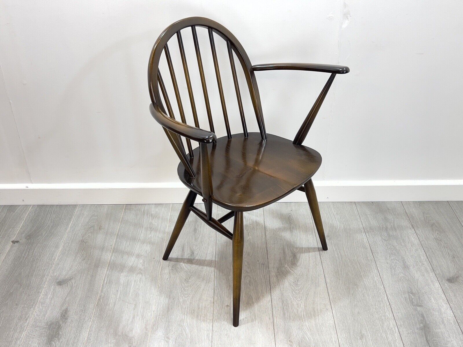 Ercol Model 370A, Mid Century Carver Dining Chair in Traditional Dark Elm