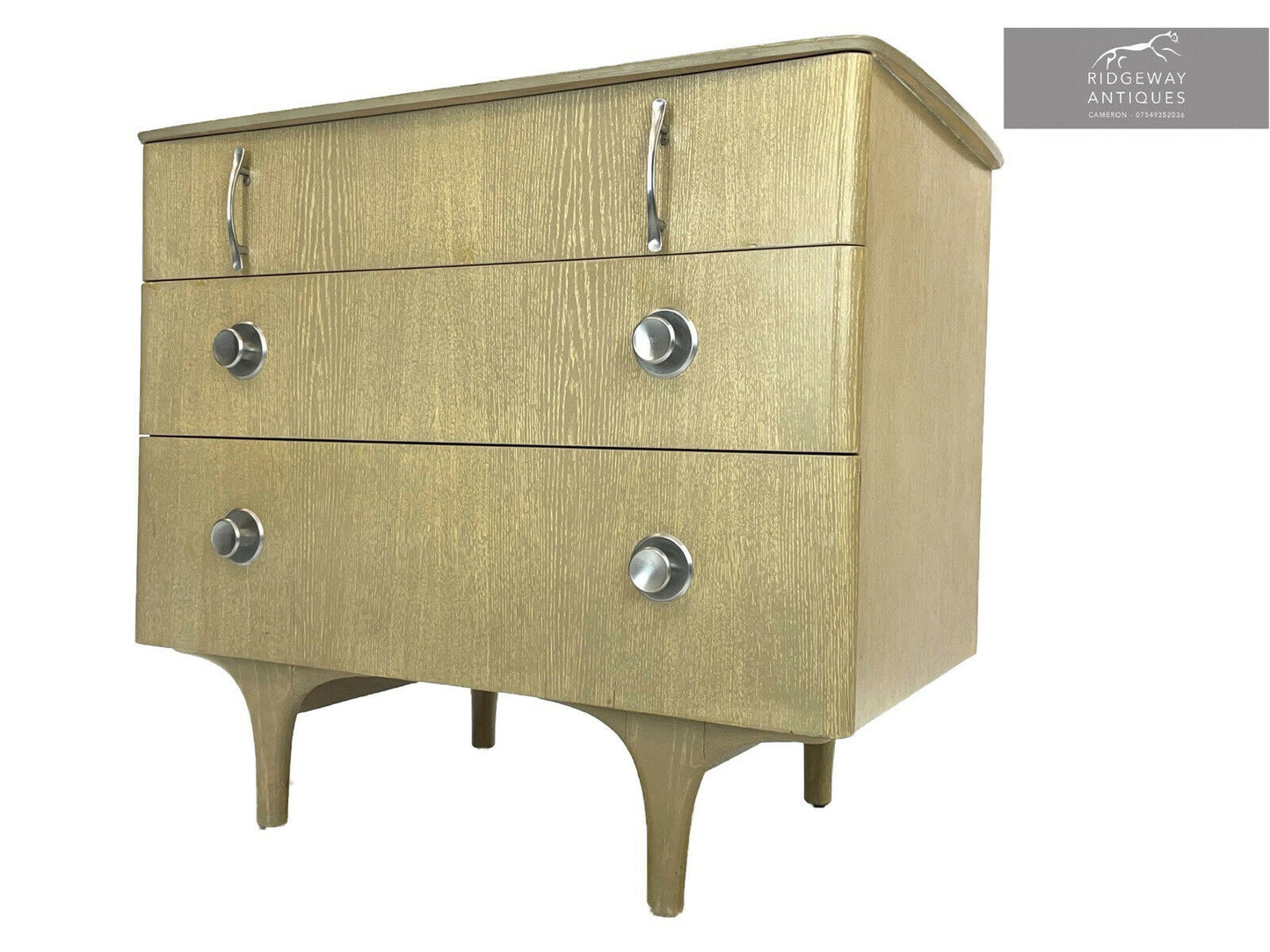 Mid Century, 1960's, 3 Drawer Taupe Coloured Veneer, Chest Of Drawers