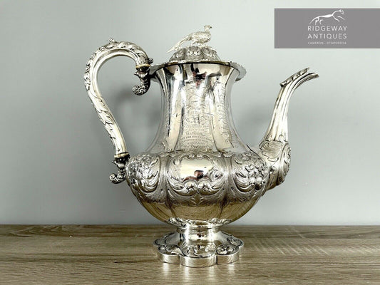Silver Ornate Teapot By Samuel Haynes & Dudley Carter, London 1847 - 984g