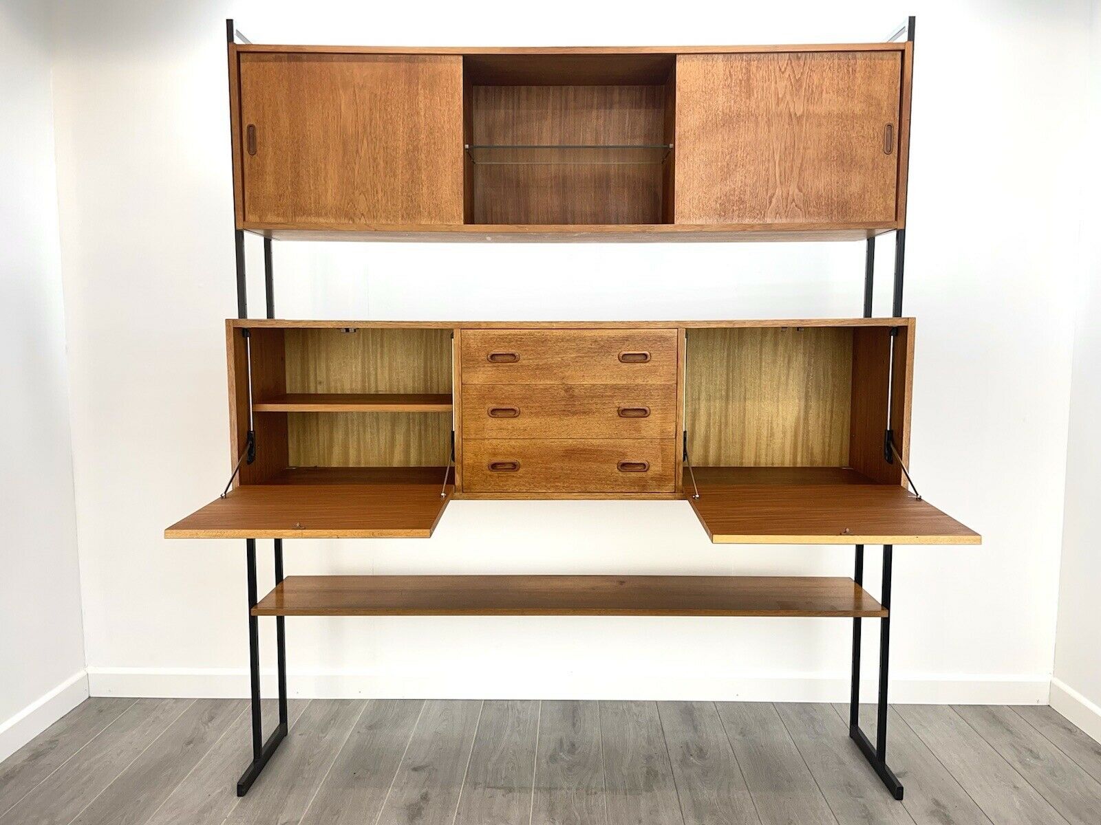 Interflex, Mid Century, Modular Teak and Formica Shelving Unit